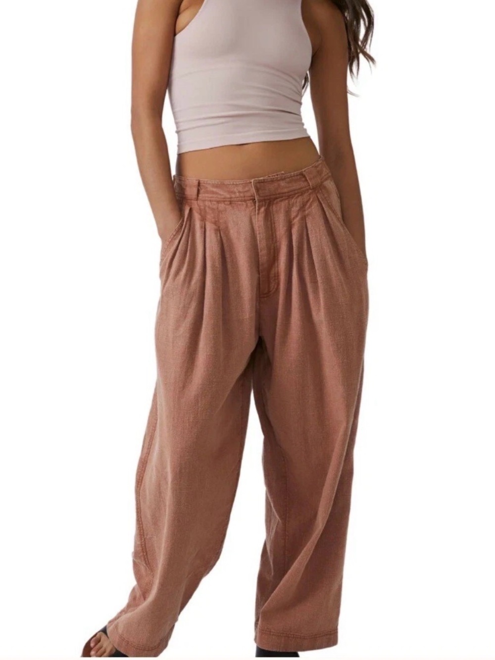 Free People Pleated Wide Leg Pants in Dusty Rose